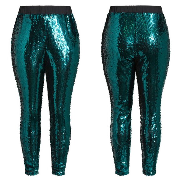 NWT City Chic Emerald Sequin High Rise Party Pants 18 - Picture 4 of 10